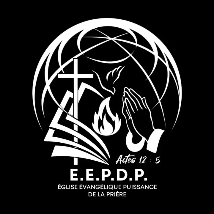 Logo noir E.E.P.D.P. avec globe, croix, colombe, flamme et mains en prière